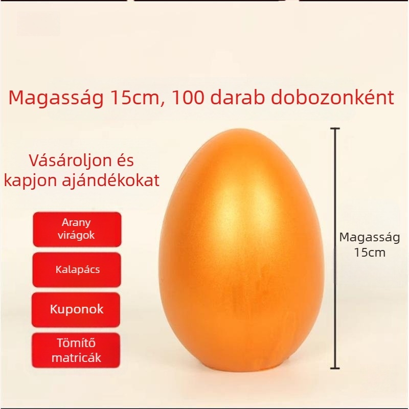 Arany tojás – nyitó ceremóniához rekvizíció, kreatív húsvéti tojás a vállalati rendezvényekhez, méretek 15 cm, 20 cm és 25 cm