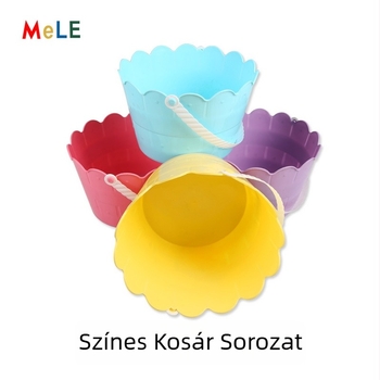 Műanyag húsvéti kosár csipkézett szélekkel, vödör-formájú