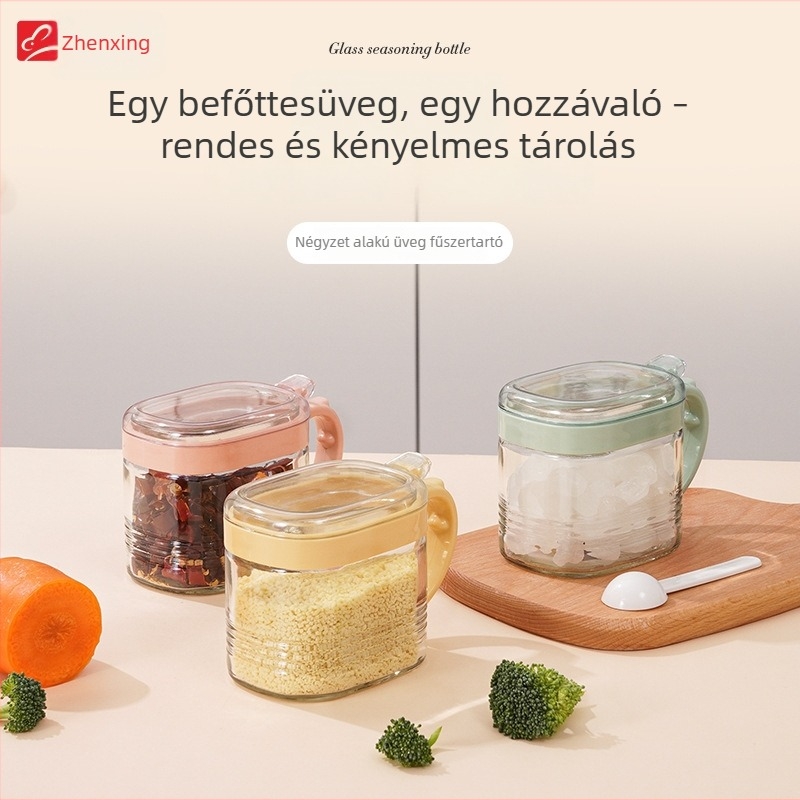 Revitalization négyzet alakú üveg fűszertartó, modell YH5996, konyhai sótároló