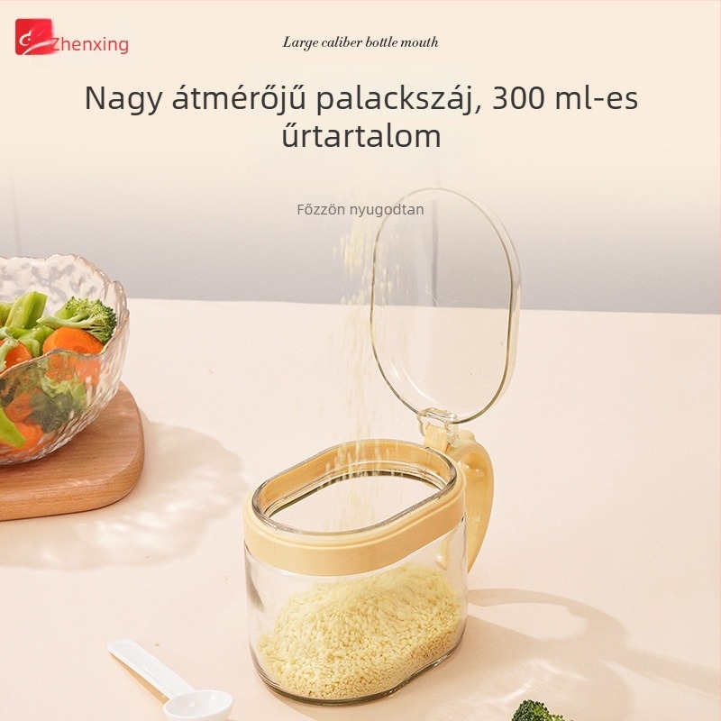 Revitalization négyzet alakú üveg fűszertartó, modell YH5996, konyhai sótároló
