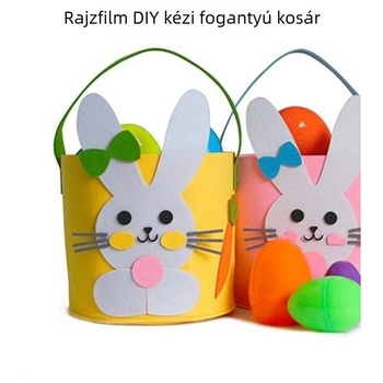 Filc húsvéti kosár rajzolt nyuszival — kézzel készített, logónyomtatás, testre szabható, ajándék húsvétkor