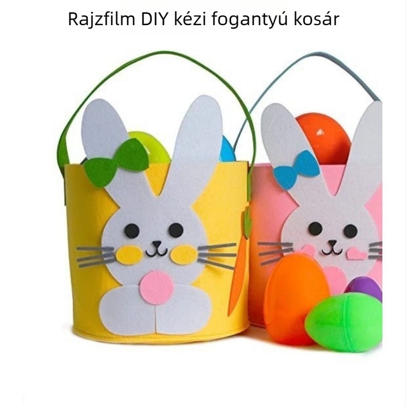 Filc húsvéti kosár rajzolt nyuszival — kézzel készített, logónyomtatás, testre szabható, ajándék húsvétkor