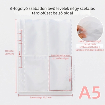 A5 Átlátszó PP Belső Oldal Fotóalbumhoz Négyzetes Rács – Cserélhető Mag, 10 Lap, 7 Lyuk