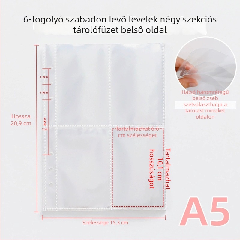 A5 Átlátszó PP Belső Oldal Fotóalbumhoz Négyzetes Rács – Cserélhető Mag, 10 Lap, 7 Lyuk