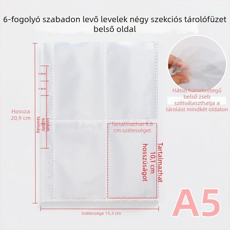 A5 Átlátszó PP Belső Oldal Fotóalbumhoz Négyzetes Rács – Cserélhető Mag, 10 Lap, 7 Lyuk