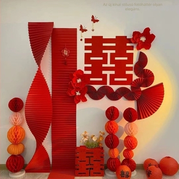 Esküvői helyszín dekoráció — hullámozott papír hátterű origami dísz, dekorációs elem a helyszín díszítéséhez (Anyag: Papír; Kategória: Dísz; Termék kategória: Helyszín rekvizit)