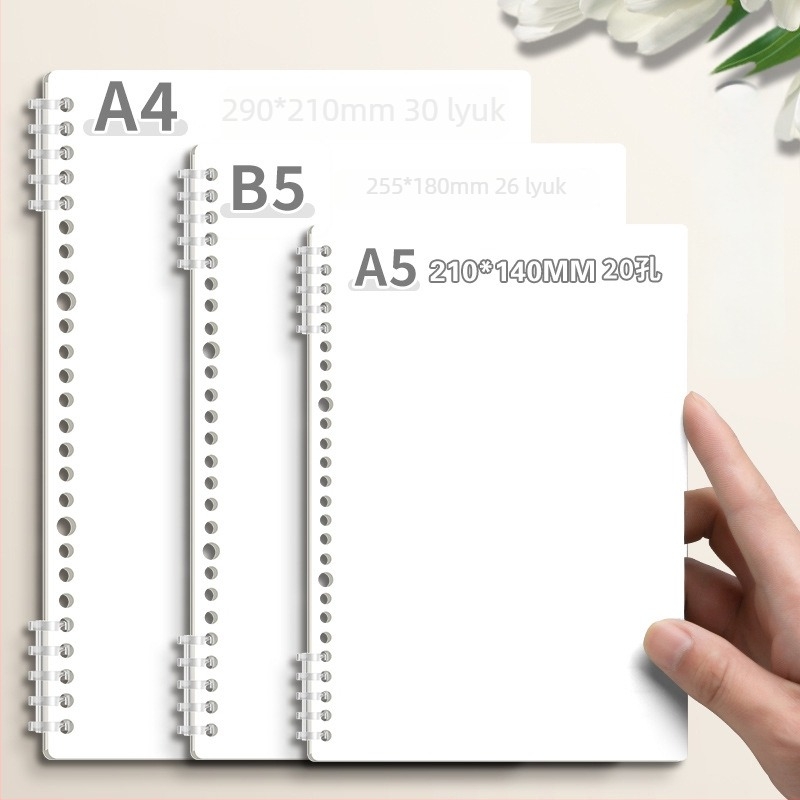B5 notesz leválasztható lapokkal, kényelmes fogású, levehető csattal; A4 jegyzetfüzet vonalakkal, rácsos és üres oldalakkal; A5 diákoknak