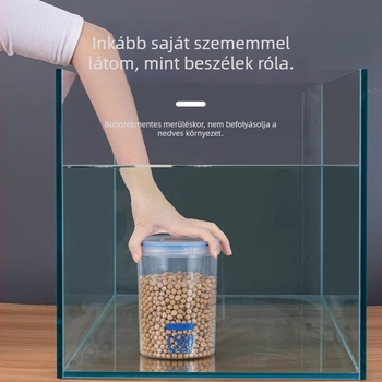 Kerek műanyag gabonatároló tartály, 1–2 L kapacitás, egylépcsős, mikrohullámú sütőben nem használható