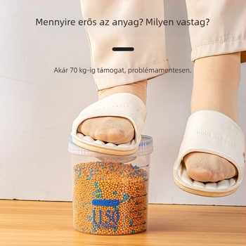 Kerek műanyag gabonatároló tartály, 1–2 L kapacitás, egylépcsős, mikrohullámú sütőben nem használható
