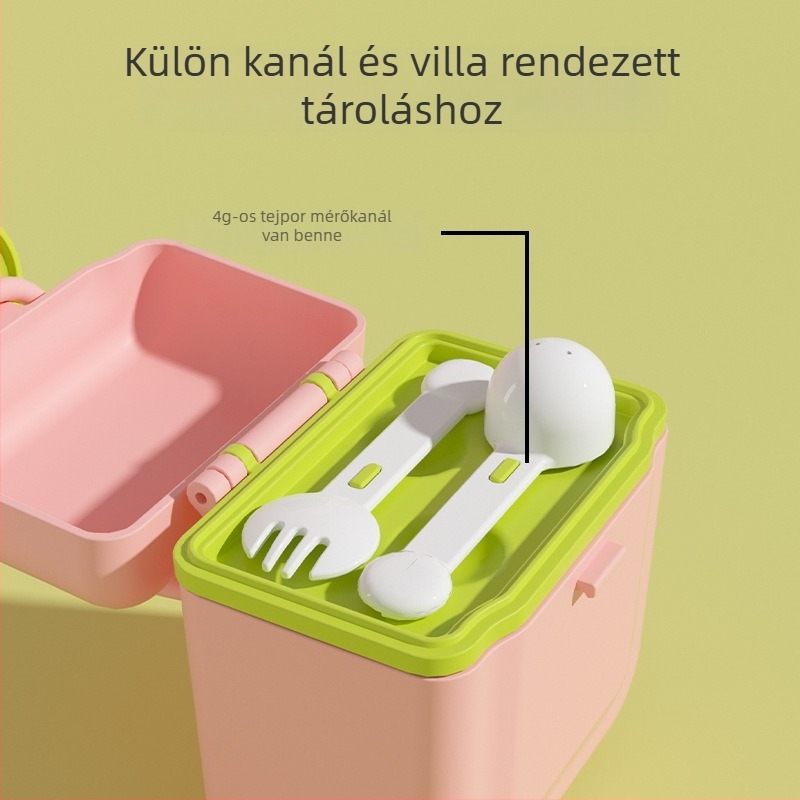 Toukie kétszintű tejpor tároló doboz babáknak, vonalkód a csomagoláson