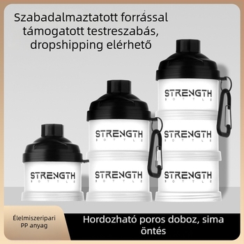 Hordozható cilindrikus PP por-doboz tölcsérrel fehérje porhoz, 95 g, csomagolás 60 db