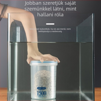 Kör alakú műanyag zárható tárolóedény gabonafélék és tejpor tárolására, átlátszó, skálával, egymásra tehető