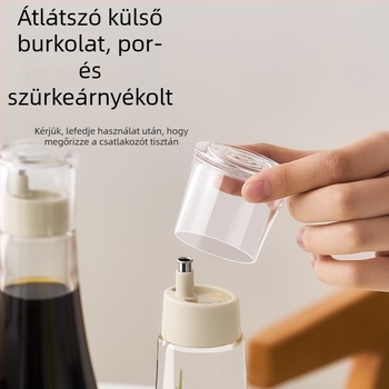Olajtartó üveg fedéllel - porálló, átlátszó üvegtest, modern minimalistikus dizájn (tavasz 2024)