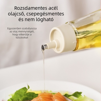 Olajtartó üveg fedéllel - porálló, átlátszó üvegtest, modern minimalistikus dizájn (tavasz 2024)