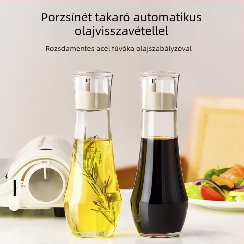 Olajtartó üveg fedéllel - porálló, átlátszó üvegtest, modern minimalistikus dizájn (tavasz 2024)