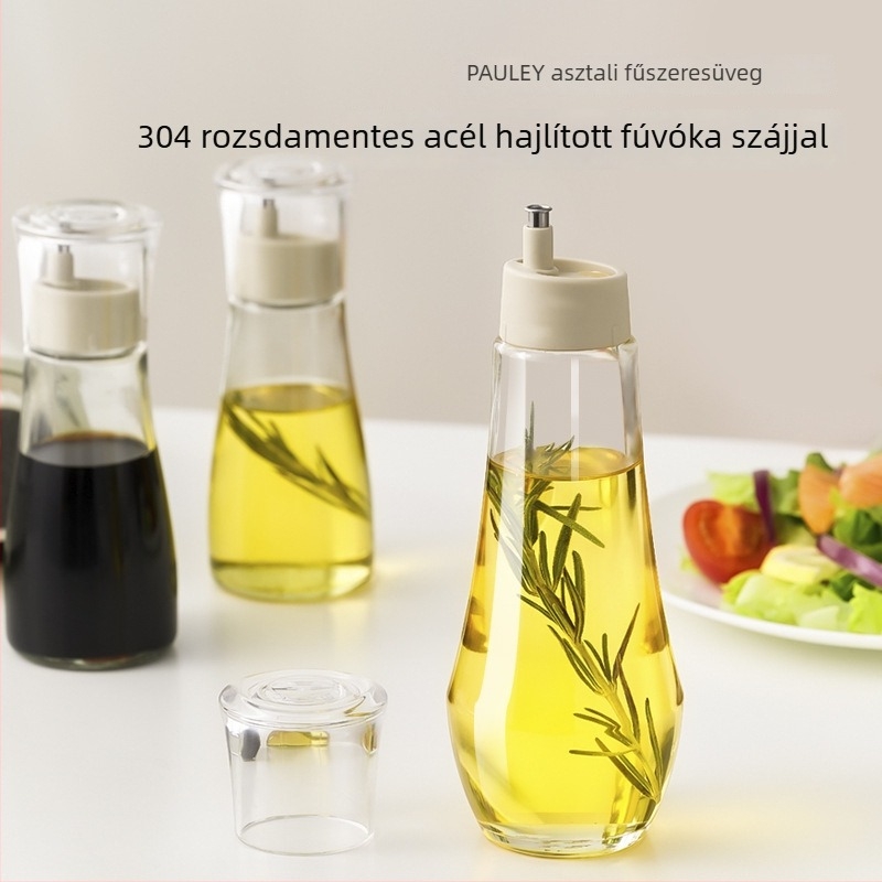 Olajtartó üveg fedéllel - porálló, átlátszó üvegtest, modern minimalistikus dizájn (tavasz 2024)