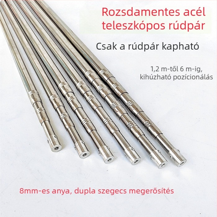 Rozsdamentes acélból készült teleszkópos hálónyél, hosszabbítható, többfunkciós pozicionálással, összecsukható