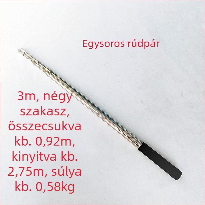 Rozsdamentes acélból készült teleszkópos hálónyél, hosszabbítható, többfunkciós pozicionálással, összecsukható