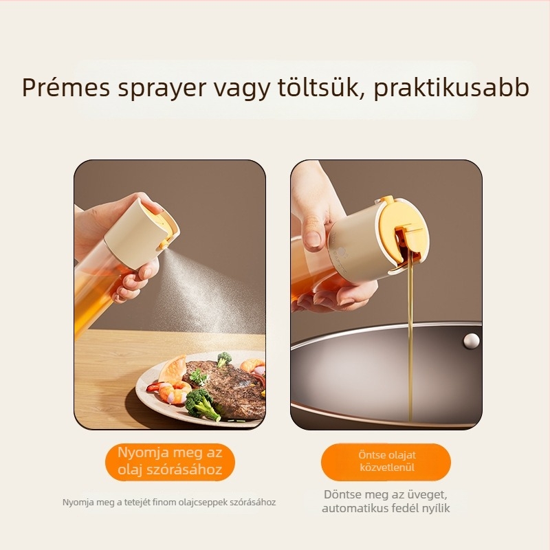 Üveg olaj adagoló, nyomásos permetező mechanizmus, PP + ABS + üveg anyag, modern minimalista stílus