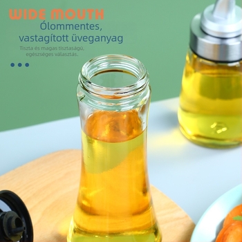 Nyomó olajadagoló, kúpos formájú konyhai üveg otthoni használatra; alkalmas olajra, szójaszószra és ecetre