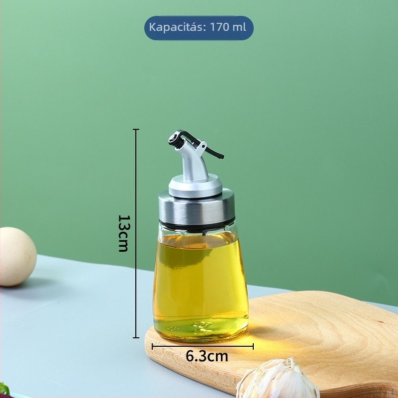 Nyomó olajadagoló, kúpos formájú konyhai üveg otthoni használatra; alkalmas olajra, szójaszószra és ecetre