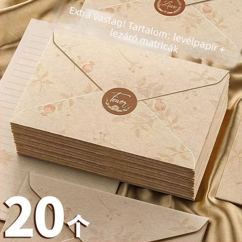 Ablakkal ellátott borítékhoz tartozó levélpapír készlet – Kraft papír, romantikus kézzel írt levelek, képeslapok és üdvözlőlapok