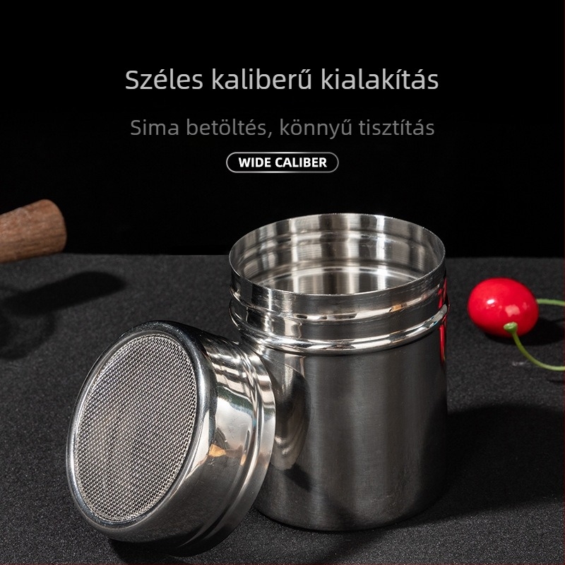Rozsdamentes acél porspray – fin hálós, kávé- és fűszerporokhoz, egyedi logóval