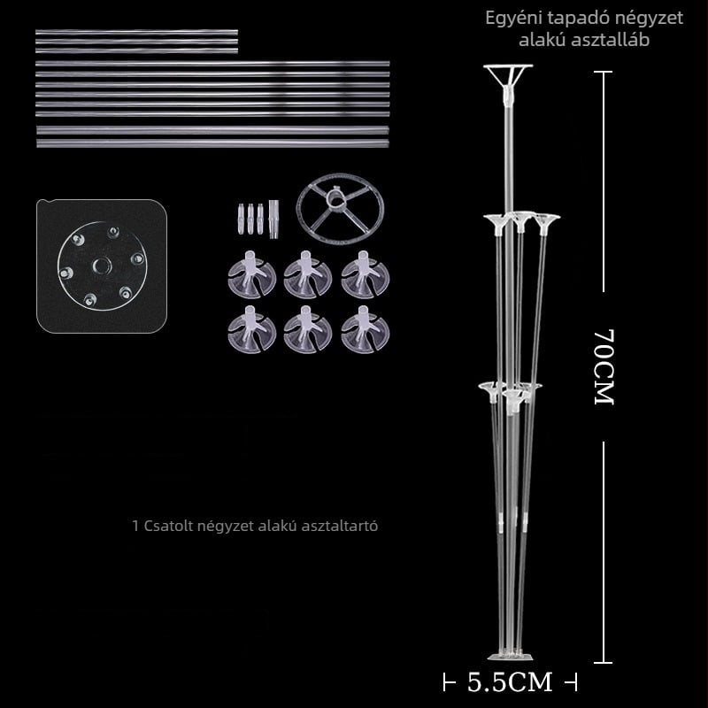 Ragasztó négyszögletes alapú lufiállvány – műanyag, termékkód A-9, beltéri használatra, alkalmas esti partikra, koncertekre, esküvőkre, sporteseményekre és fesztiválokra