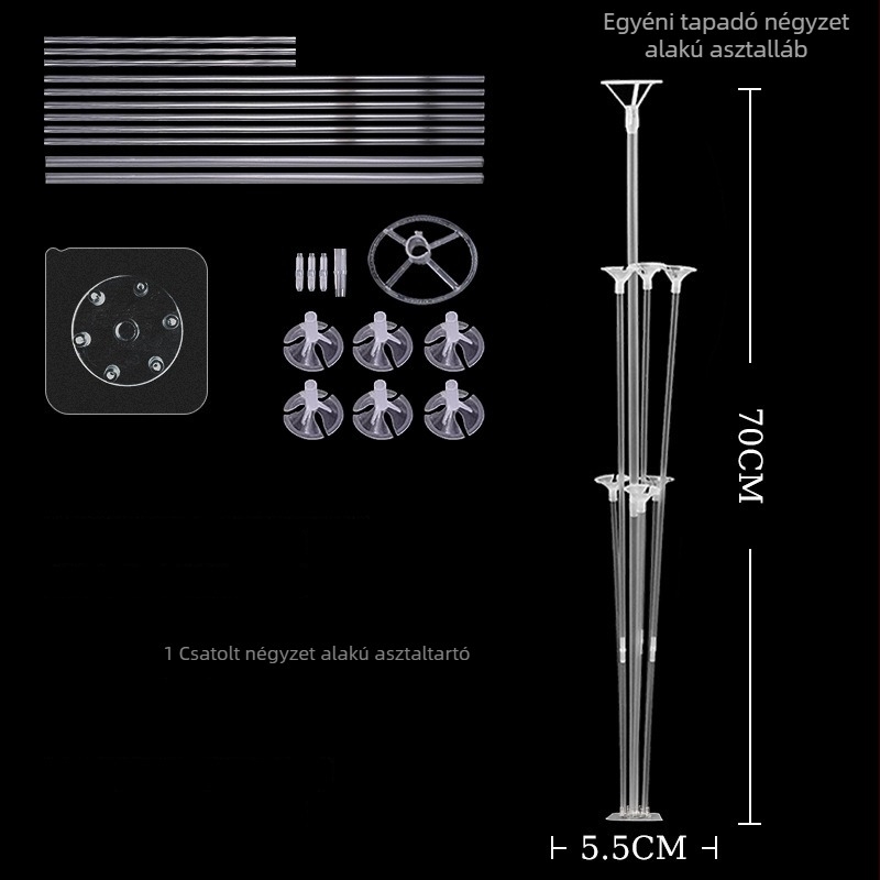 Ragasztó négyszögletes alapú lufiállvány – műanyag, termékkód A-9, beltéri használatra, alkalmas esti partikra, koncertekre, esküvőkre, sporteseményekre és fesztiválokra