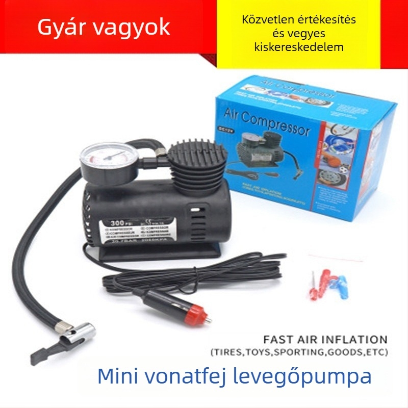 12V hordozható autó légpumpa, 120W, 70 L/perc, 3 m kábel, cigaretta-gyújtóval