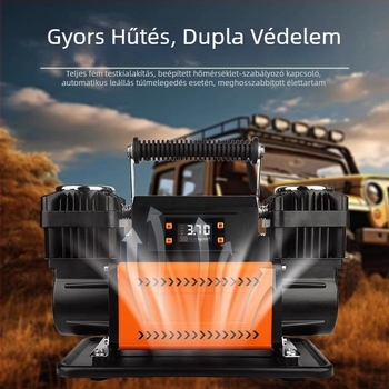 Járműre szerelt, nagy teljesítményű, kettős hengeres légpumpa digitális kijelzővel autókhoz, SUV-khoz, terepjárókhoz, teherautókhoz és mezőgazdasági járművekhez