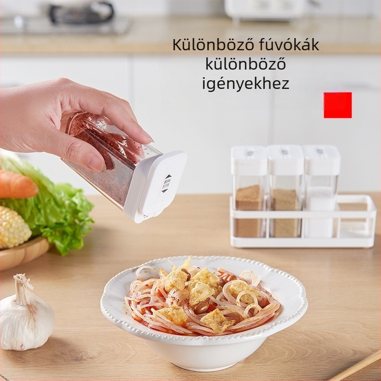 Japán stílusú fűszertartó műanyagból, szilárd fűszerekhez, nedvességzáró fedél, logóval