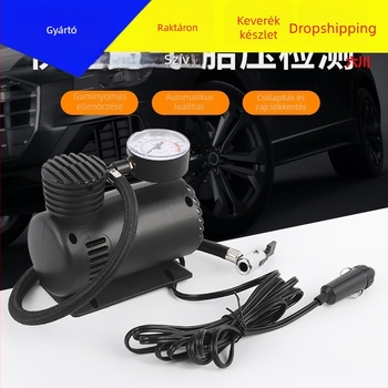 12V-os mini autógumi pumpa, ABS műanyag, 220W, 70 L/min, digitális kijelző, 3 m hosszú kábel