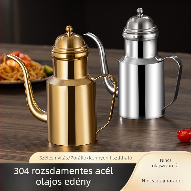304 rozsdamentes acél olajtöltő sascsőrös kifolyóval, konyhai használatra, csepegésmentes, élelmiszer-minőségű olaj- és ecetüveg