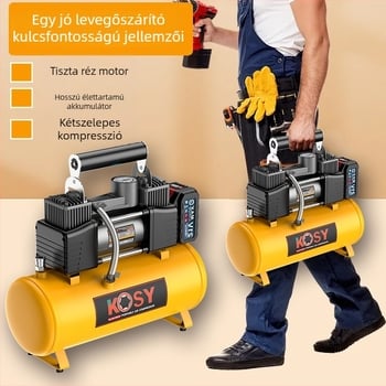 Kéthengeres autó légkompresszor, 12V, 220W, 50 L/min, 5–20 perc működés