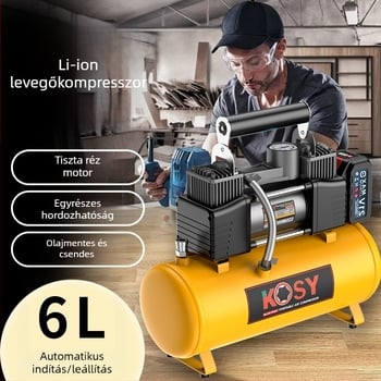 Kéthengeres autó légkompresszor, 12V, 220W, 50 L/min, 5–20 perc működés