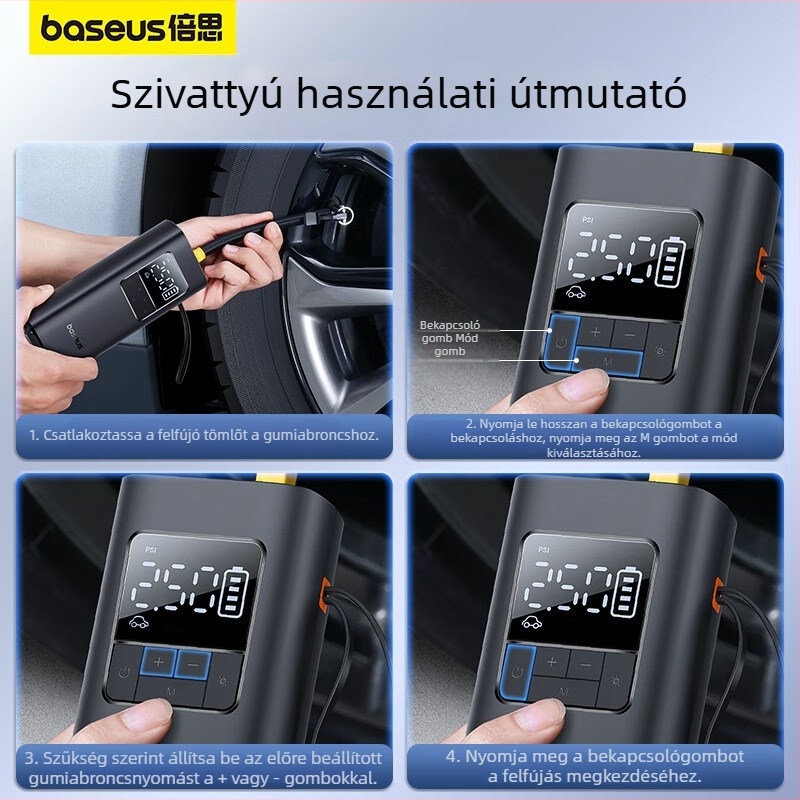 Baseus Ultra-Mini Pro vezeték nélküli autó légpumpa digitális kijelzővel és gumiabroncsnyomás mérésével