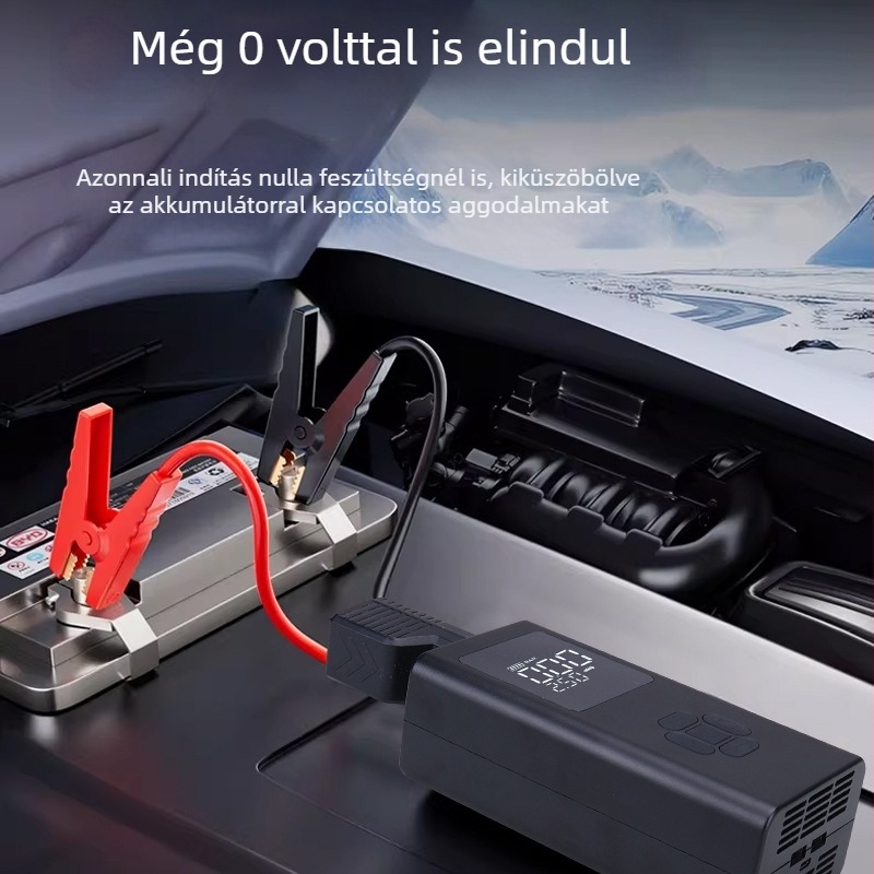 USB-s autó légpumpa, hordozható otthoni használatra, beépített akkumulátorral és gyújtóval, 12V, duplahengeres, LCD kijelző
