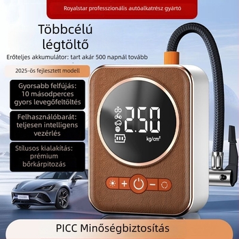 Autó és motorkerékpár légpumpa – vezeték nélküli vészhelyzeti felfújó, digitalis kijelzővel, 12V, 80W, 35 L/perc, rendkívül gyors felfújás