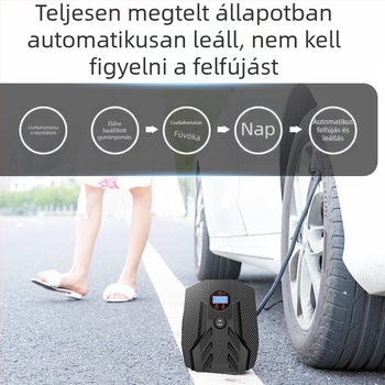 Unilite Digitális kijelzős autógumi pumpa, hordozható 12V-os levegőpumpa autókhoz és kerékpárokhoz, LED világítással