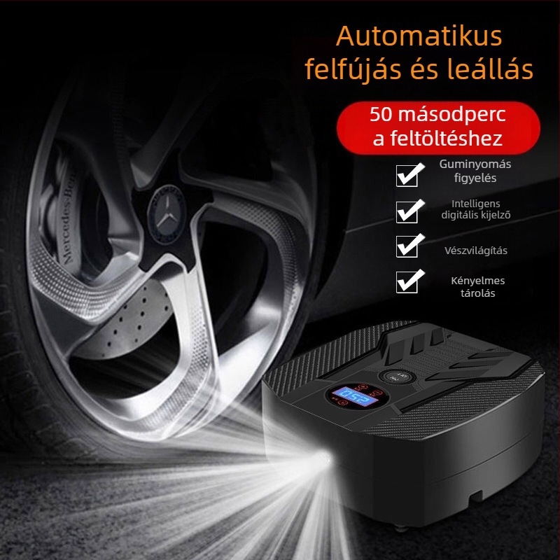 Unilite Digitális kijelzős autógumi pumpa, hordozható 12V-os levegőpumpa autókhoz és kerékpárokhoz, LED világítással