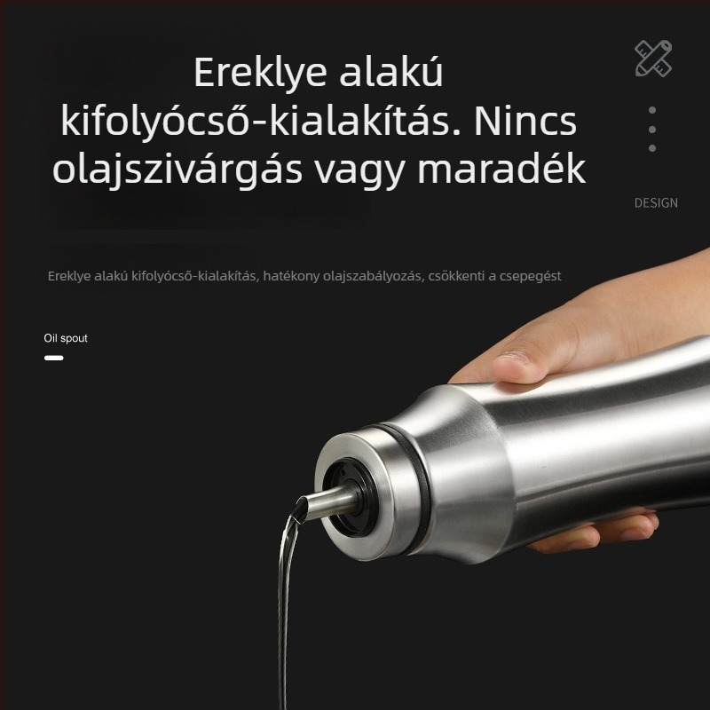 304 rozsdamentes acélból készült, európai stílusú olajtartó, élelmiszer-minőség, szivárgásmentes, derekán szorított dizájn, teljes acélból készült üveg olajhoz, szójaszószhoz és ecethez