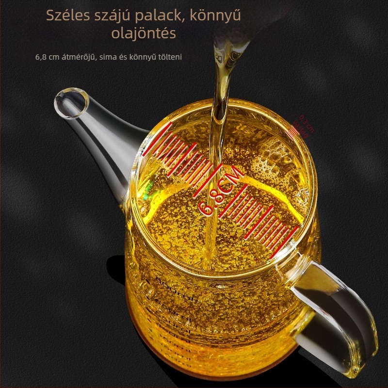 Boroszilikát üvegből készült olajtartó mérőskálával, konyhai használatra