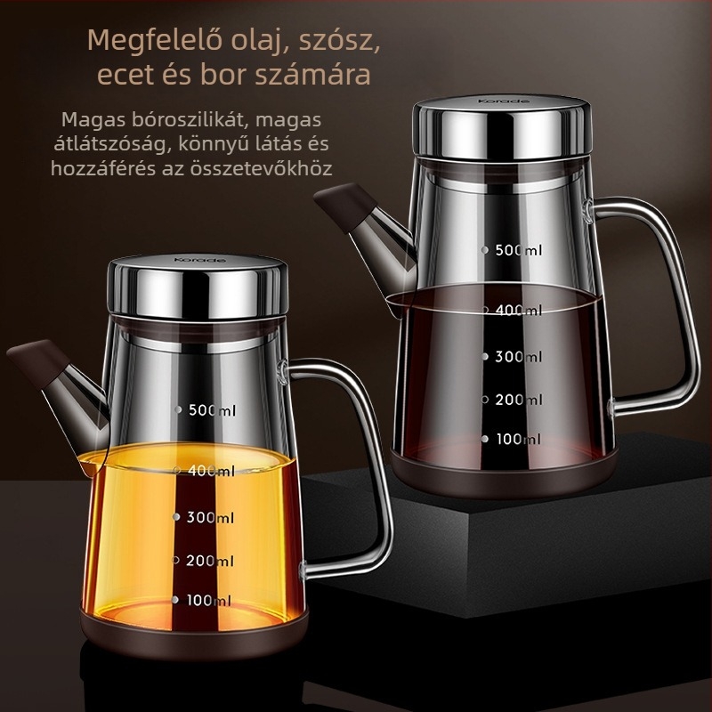Boroszilikát üvegből készült olajtartó mérőskálával, konyhai használatra