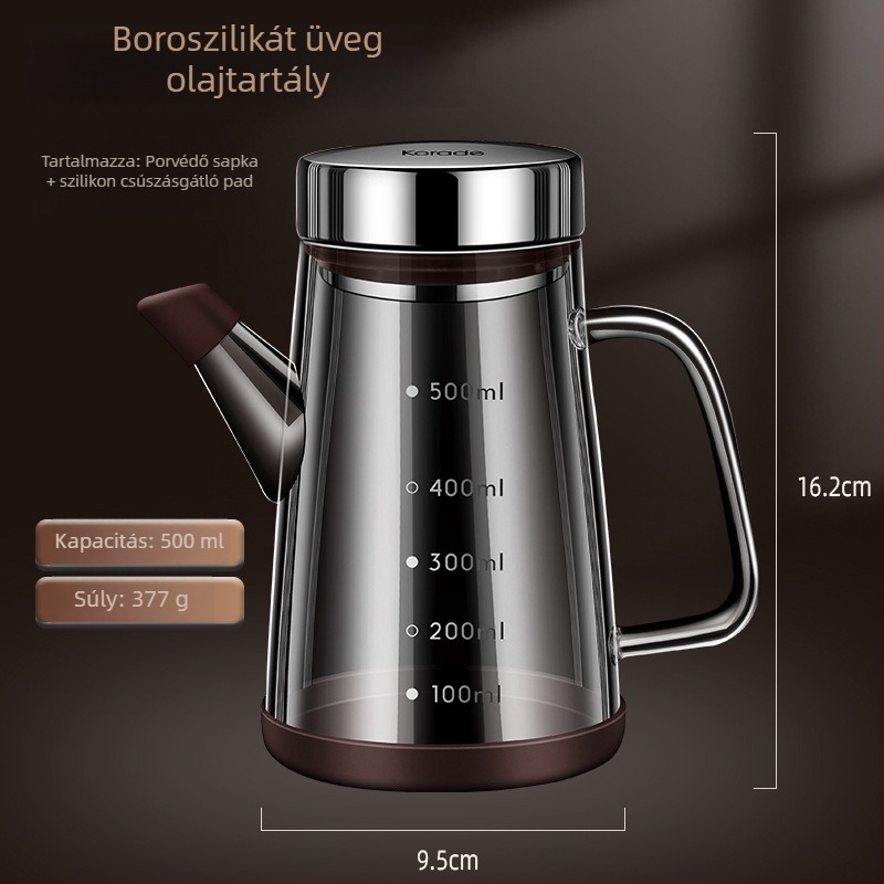 Boroszilikát üvegből készült olajtartó mérőskálával, konyhai használatra