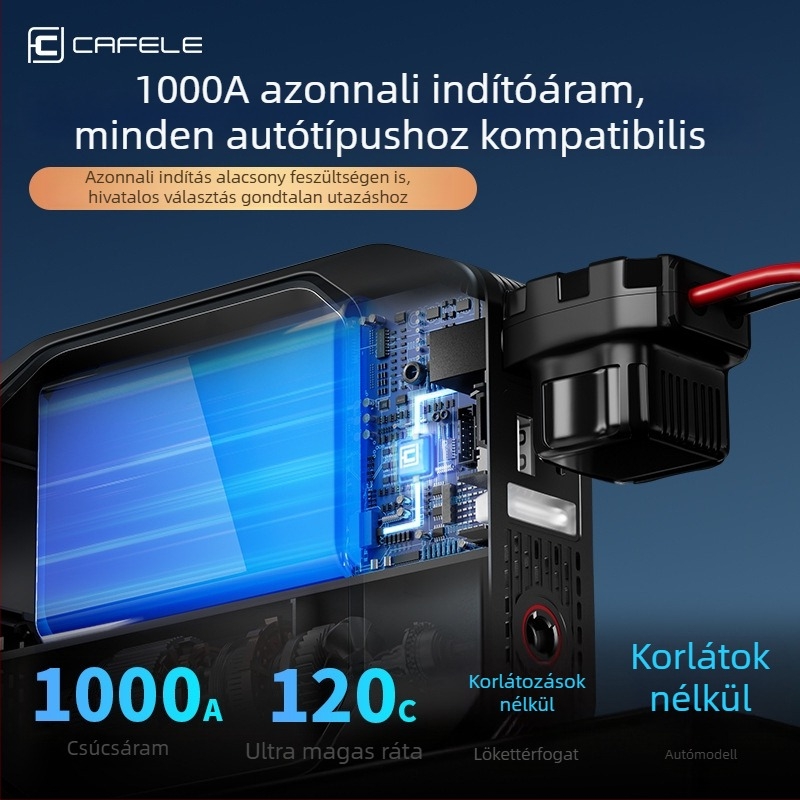 Cafele minden-az-egyben autó sürgősségi indító energiaellátó érintőképernyővel, beépített levegőpumpával, pneu nyomásmérővel és gyors töltéssel