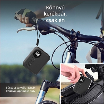 12V-os hordozható kerékpárpumpa digitális kijelzővel és guminyomásmérővel, 25 L/min levegőáram, újratölthető