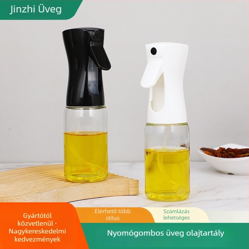 Üvegből készült olajspray-palack háztartási használatra, atomizált permet, nyomásos permetezés, nyomtatott logóval