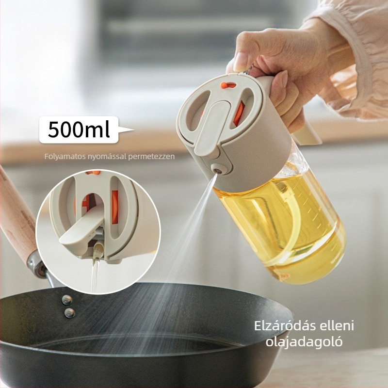 Olajtartó edény permetezővel, üvegből, kettős funkciójú atomizálás, automatikus nyitás-zárás