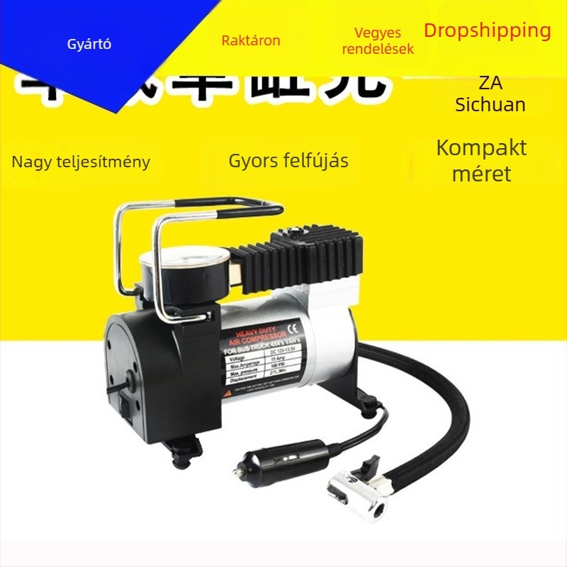 Fém autó légpumpa egyhengeres, többfunkciós elektromos pumpa, 12V, kompakt hordozható kivitel